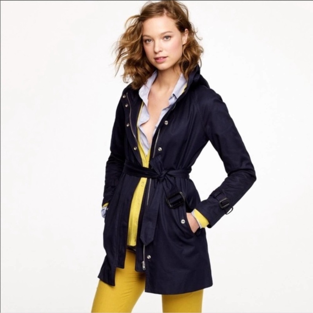 J Crew Matinee Hooded Trench Coat in Navy, sz 2